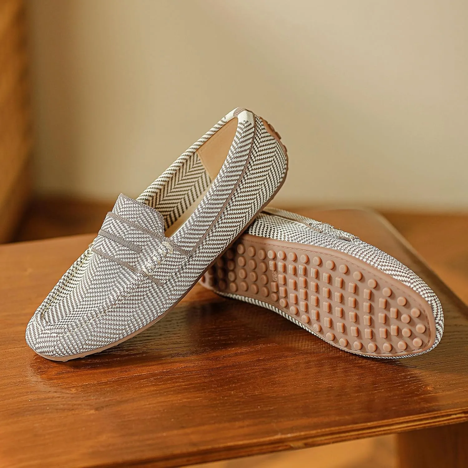 Women's Knit Loafer Shoes for Women Casual Penny Loafers Retro Ladies Comfort Slip-On Fashion Flat Shoes