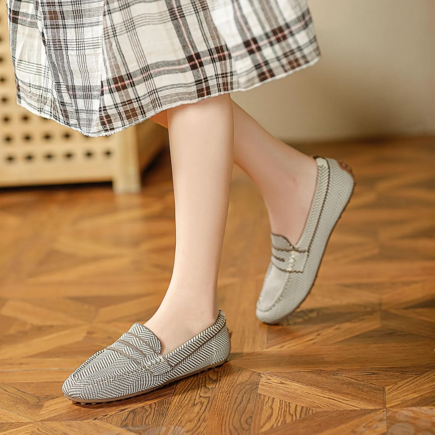 Women's Knit Loafer Shoes for Women Casual Penny Loafers Retro Ladies Comfort Slip-On Fashion Flat Shoes