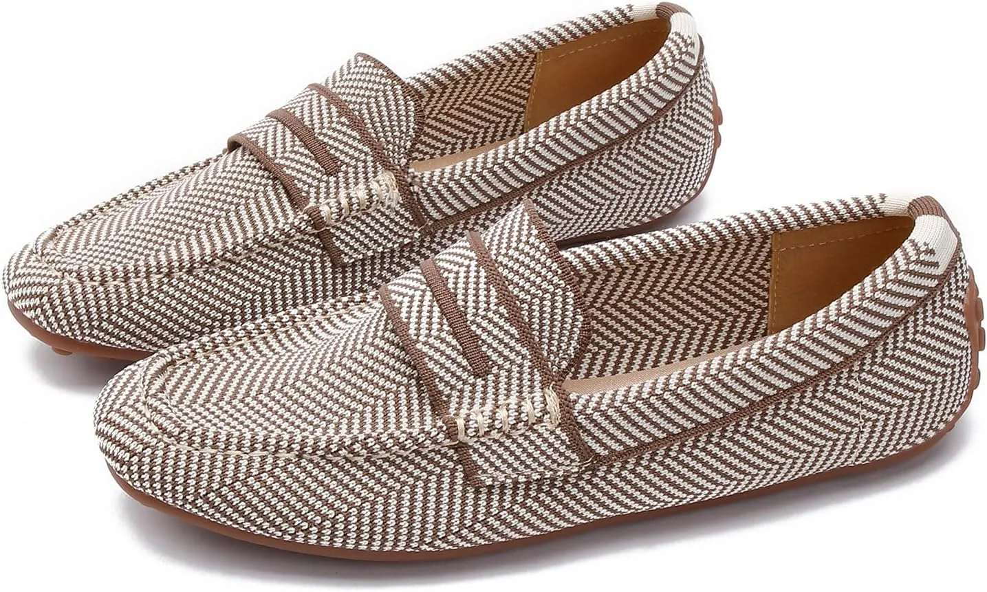 Women's Knit Loafer Shoes for Women Casual Penny Loafers Retro Ladies Comfort Slip-On Fashion Flat Shoes