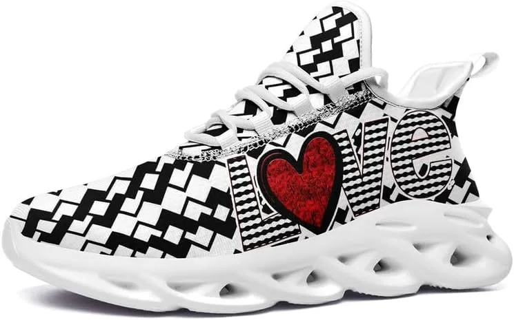Women's Love Print Sneakers, Lightweight Breathable Casual Walking Shoes – Trendy Romantic Heart Design Athletic Sneakers