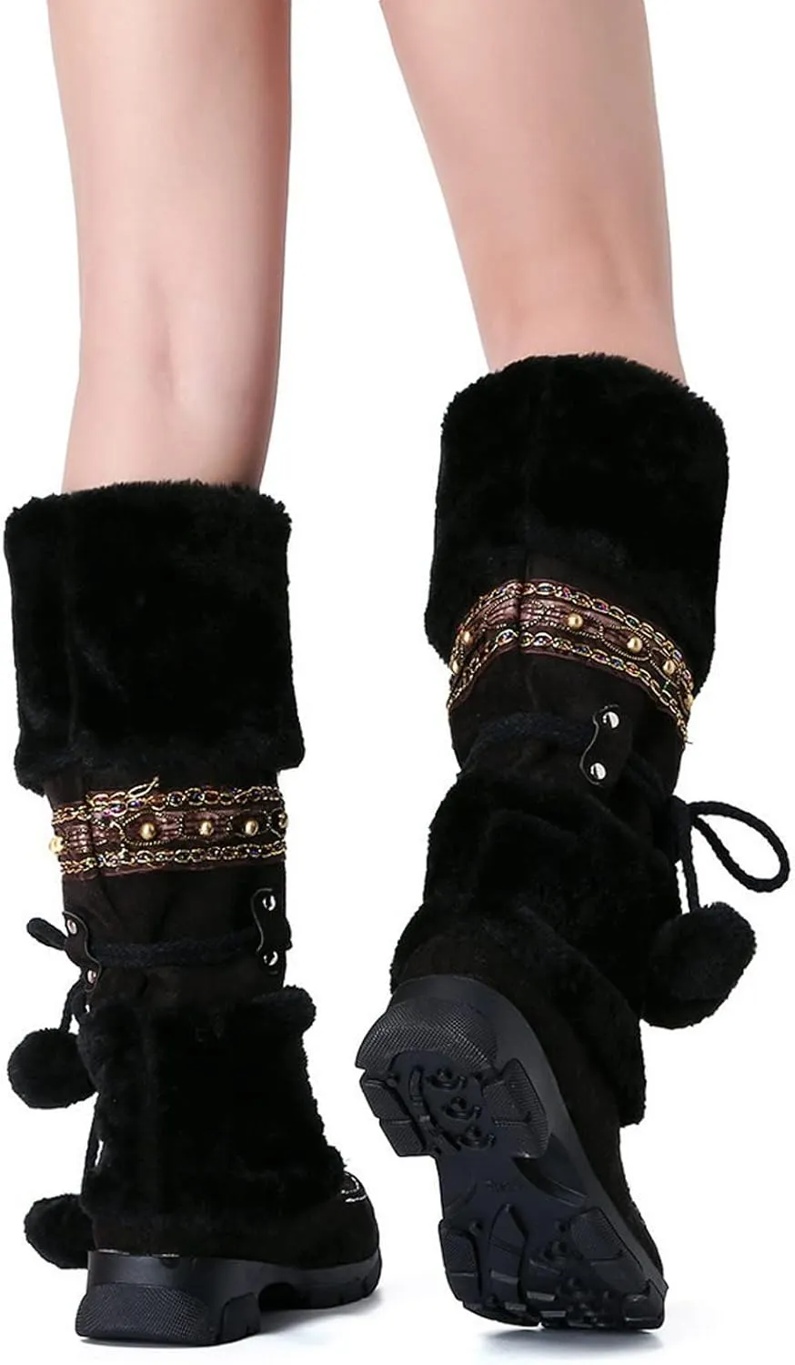 Womens Mid Calf Rhinestone Boots Fashion Round Toe Low Heel Knee High Riding Boot Soft Slouchy Boot Party Bling Shoes