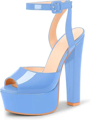 Women's Platform Chunky High Heel Sandals Open-Toe Ankle Strap Party Evening Shoes