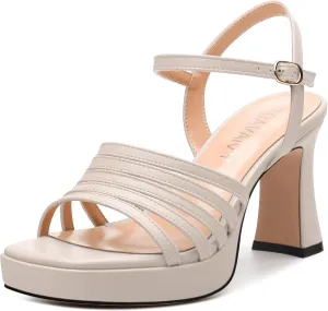 Women's Platform Sandals, Open Toe High Heels, Ankle Strap Buckle Fashion Heeled Sandal for Wedding Party Working