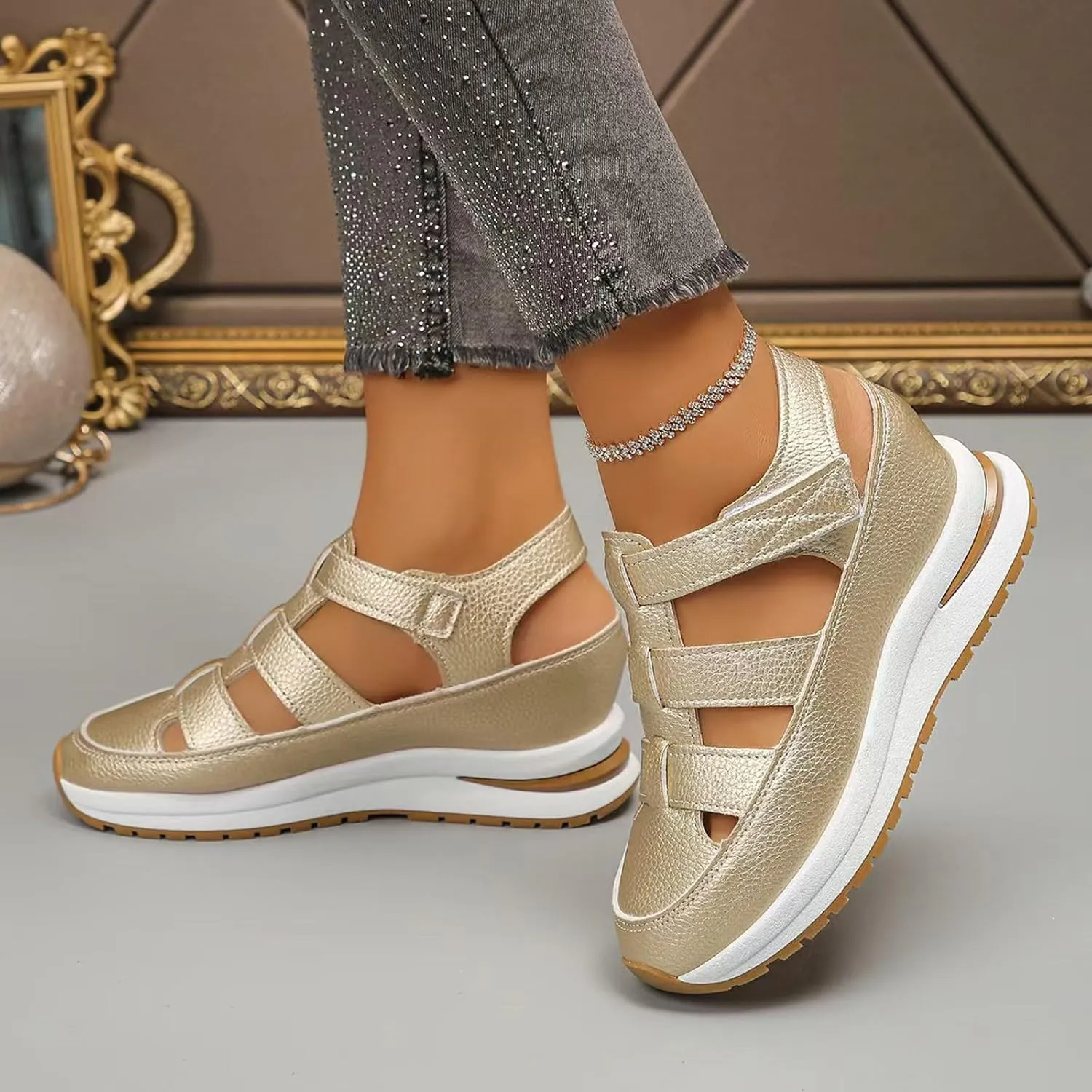 Women's Platform Sandals with Closed Toe Sandals Women Comfortable Walking Sandals Women, Hollow Ankle Strap Wedge Design for Summer, Beach, Hiking & Casual Wear 2025