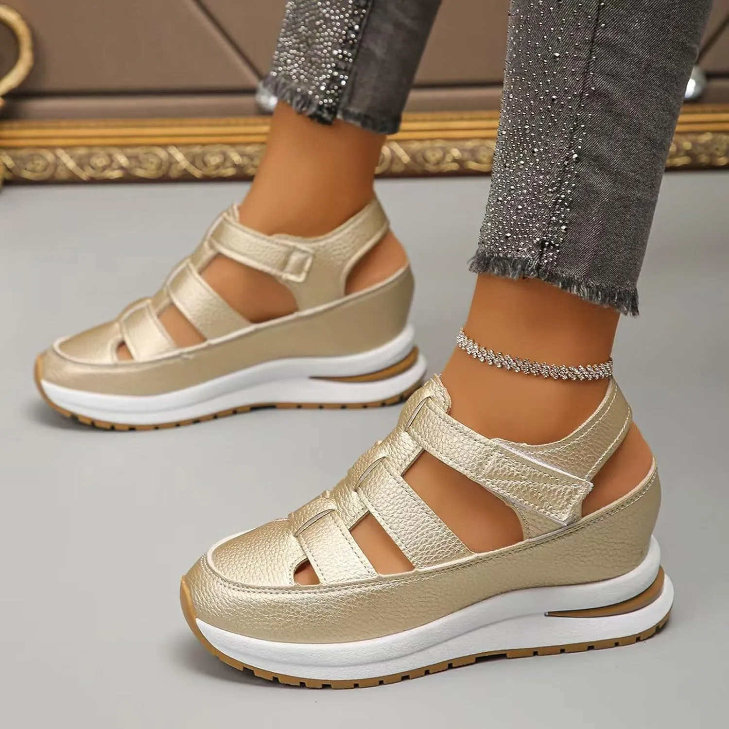 Women's Platform Sandals with Closed Toe Sandals Women Comfortable Walking Sandals Women, Hollow Ankle Strap Wedge Design for Summer, Beach, Hiking & Casual Wear 2025