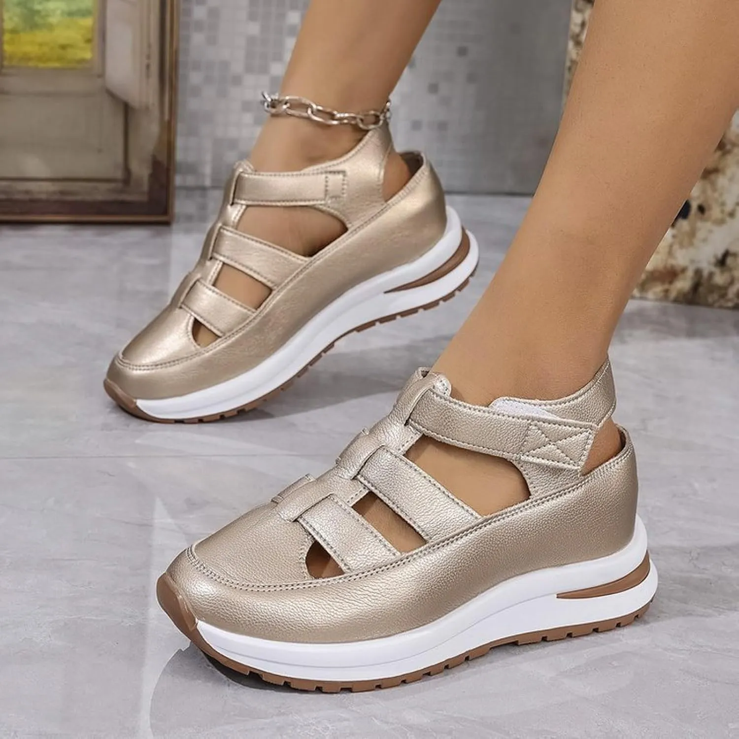 Women's Platform Sandals with Closed Toe Sandals Women Comfortable Walking Sandals Women, Hollow Ankle Strap Wedge Design for Summer, Beach, Hiking & Casual Wear 2025