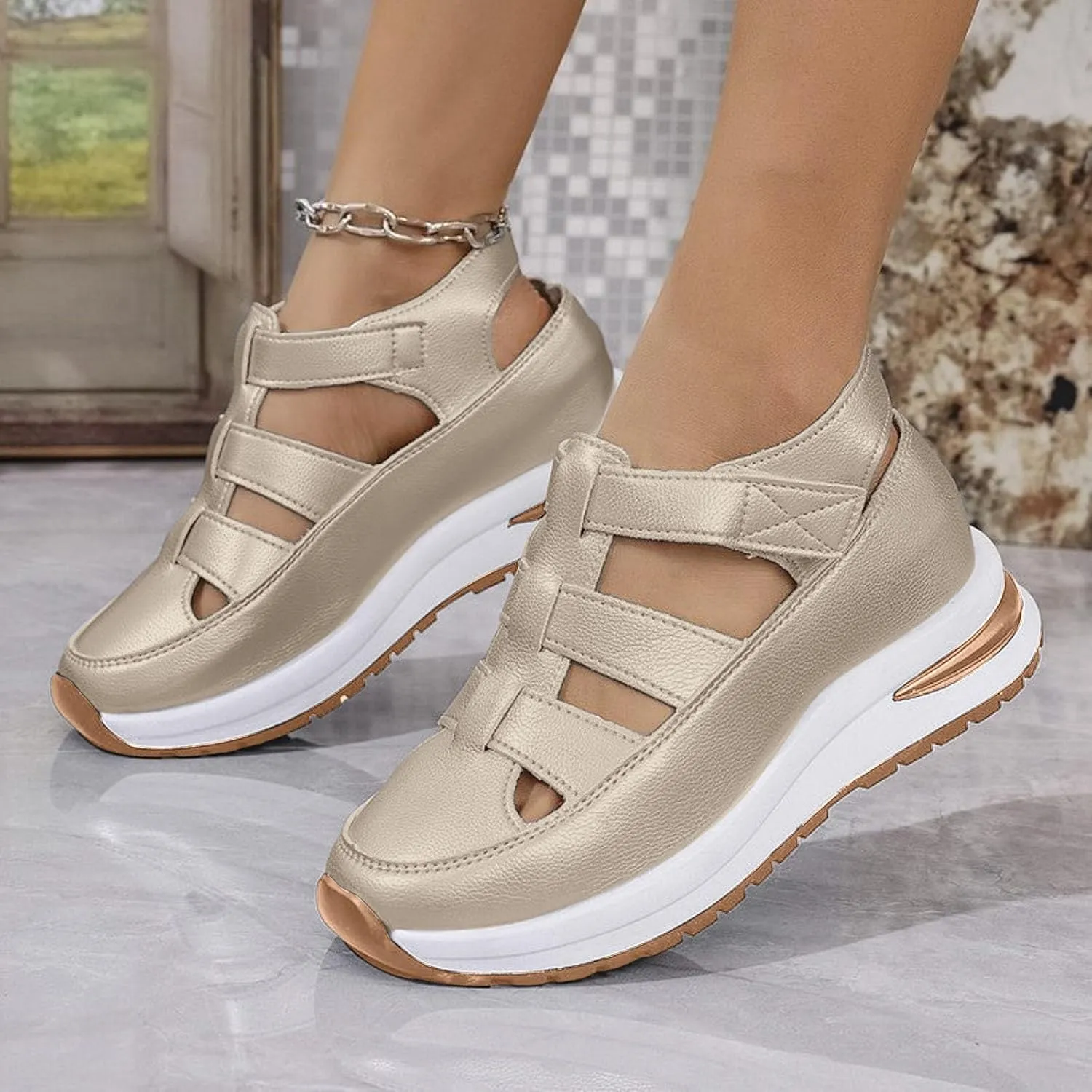 Women's Platform Sandals with Closed Toe Sandals Women Comfortable Walking Sandals Women, Hollow Ankle Strap Wedge Design for Summer, Beach, Hiking & Casual Wear 2025