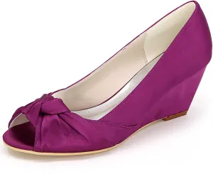 Women's Platform Wedge Heels with Open Toe - High Block Satin Bridal Shoes Perfect for Wedding, Party, Evening, Prom Dresses & Sandals