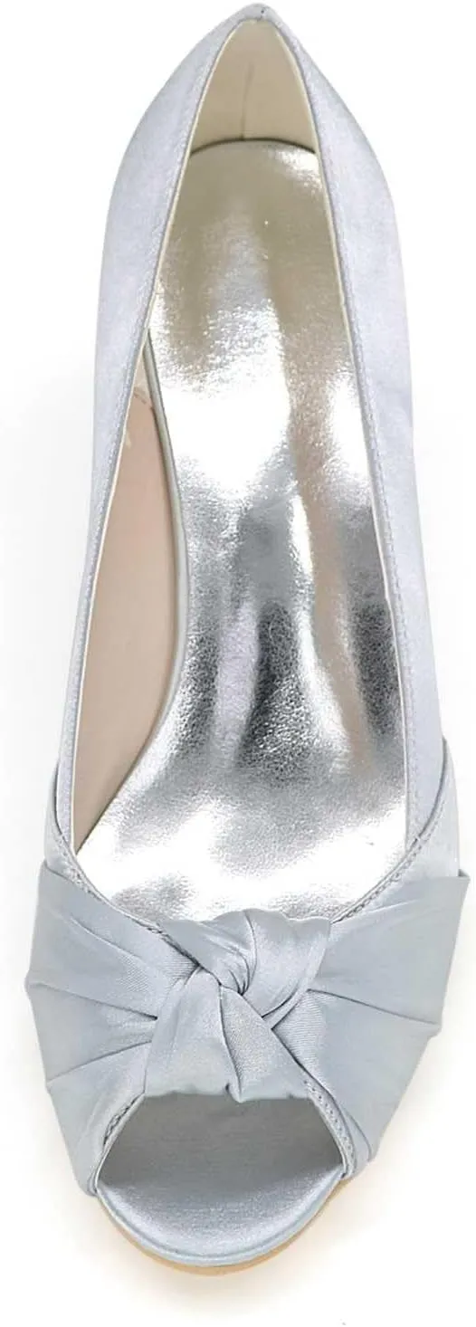 Women's Platform Wedge Heels with Open Toe - High Block Satin Bridal Shoes Perfect for Wedding, Party, Evening, Prom Dresses & Sandals