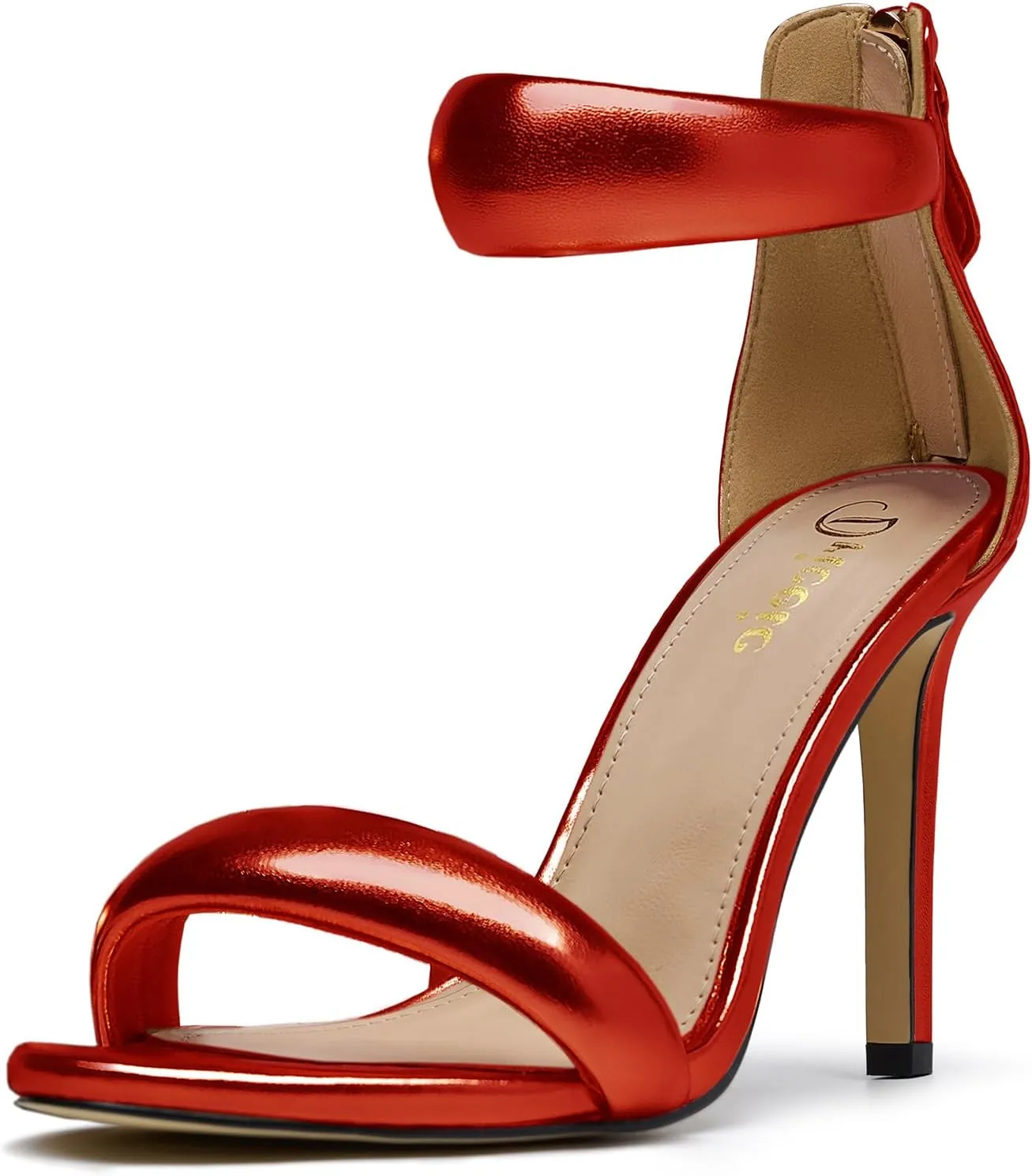 Women's Pump Open Toe Heel Sandals Back Zipper Round Ankle Strappy Stiletto Heels Sparkle Glitter Metallic Party Sexy Wedding Dressy Shoes