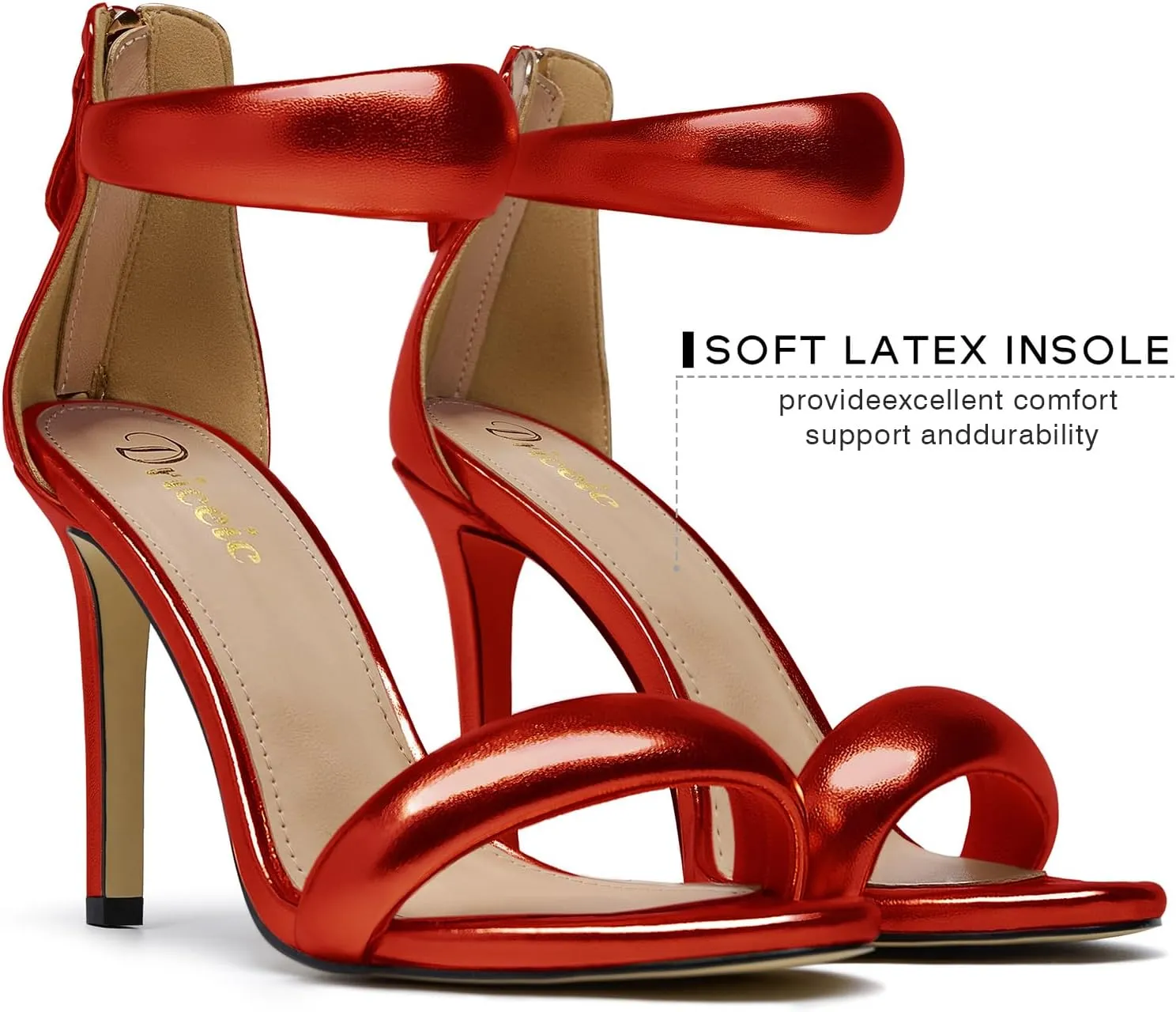 Women's Pump Open Toe Heel Sandals Back Zipper Round Ankle Strappy Stiletto Heels Sparkle Glitter Metallic Party Sexy Wedding Dressy Shoes