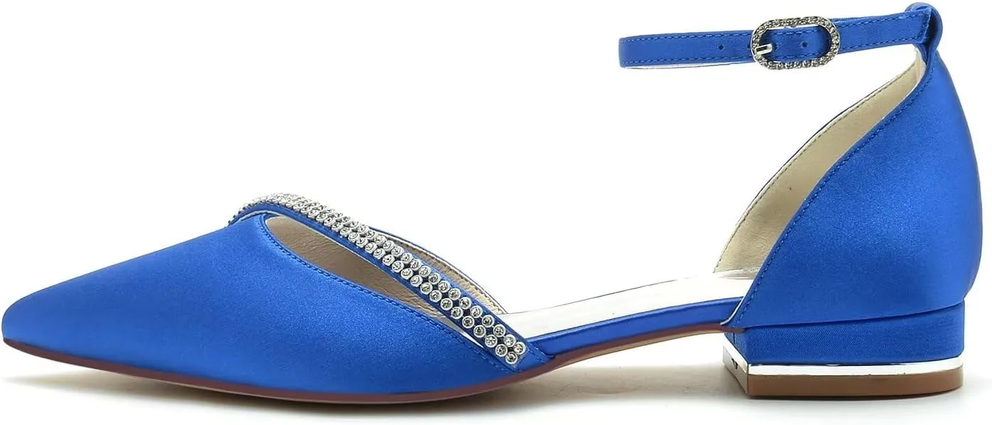 Women's Satin Bridal Flats - Crystal Wedding Shoes with Pointed Toe, Elegant Prom & Ceremony Flats for Bride & Bridesmaid, Comfortable Evening Party Dress Shoes
