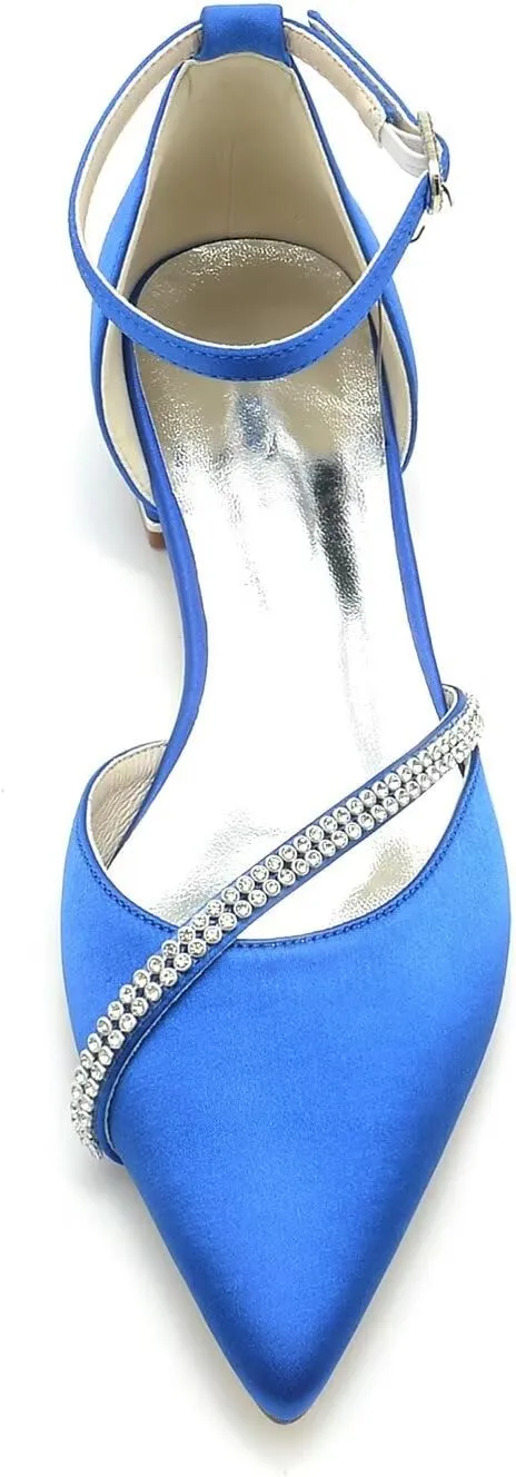 Women's Satin Bridal Flats - Crystal Wedding Shoes with Pointed Toe, Elegant Prom & Ceremony Flats for Bride & Bridesmaid, Comfortable Evening Party Dress Shoes