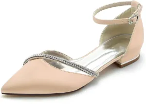 Women's Satin Bridal Flats - Crystal Wedding Shoes with Pointed Toe, Elegant Prom & Ceremony Flats for Bride & Bridesmaid, Comfortable Evening Party Dress Shoes