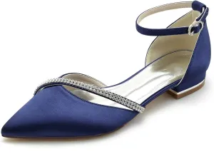Women's Satin Bridal Flats - Crystal Wedding Shoes with Pointed Toe, Elegant Prom & Ceremony Flats for Bride & Bridesmaid, Comfortable Evening Party Dress Shoes