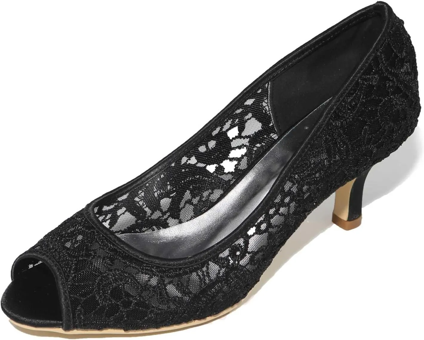 Women's Satin Kitten Heels Sandals High Heel with Open Toe Lace Bridal for Dress Wedding Party