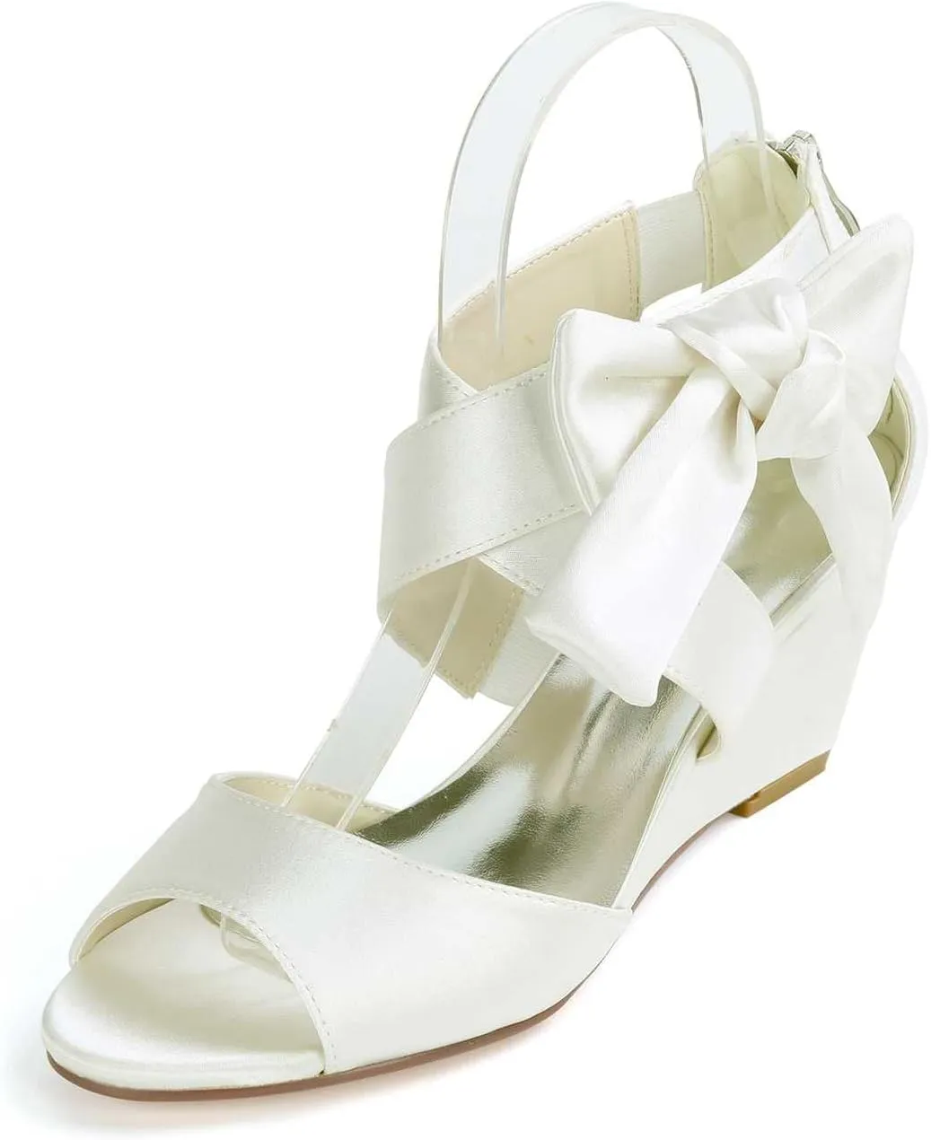 Women's Satin Open Toe Platform Wedge Sandals with Round Toe High Heels for Evening Proms and Weddings
