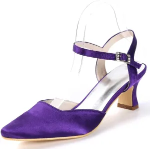 Women's Satin Slip-On Kitten Heel Pumps - Closed Toe with Buckle, Ideal for Dresses, Bridal, Wedding Parties, Evening Proms & Dance