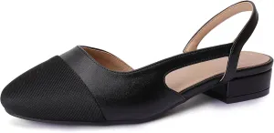 Women's Slingback Flats, Square Toe Flats for Women Dressy Casual Work Office Party, Fashion Splicing Dress Shoes for Women