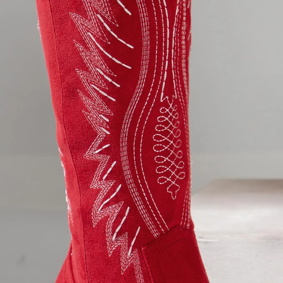 Women's Solid Color Suede Embroidered Side Zipper High Heeled Boots With Sloping Heels, Versatile Trendy, Cowboy Boot