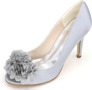 Women's Stiletto High Heels - Lace Satin Slip-On Open Toe Pumps for Classic Wedding & Party Dress Shoes