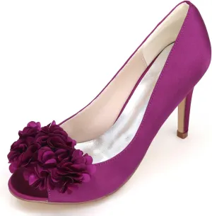 Women's Stiletto High Heels - Lace Satin Slip-On Open Toe Pumps for Classic Wedding & Party Dress Shoes