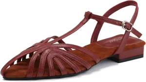 Women'S Strappy Pointed Closed Toe Low Chunky Heel Roman Sandals Fashion Adjustable Buckle Cut Out Cage Comfortable Flat Fisherman Sandals Casual Summer Breathable T Strap Beach Sandals