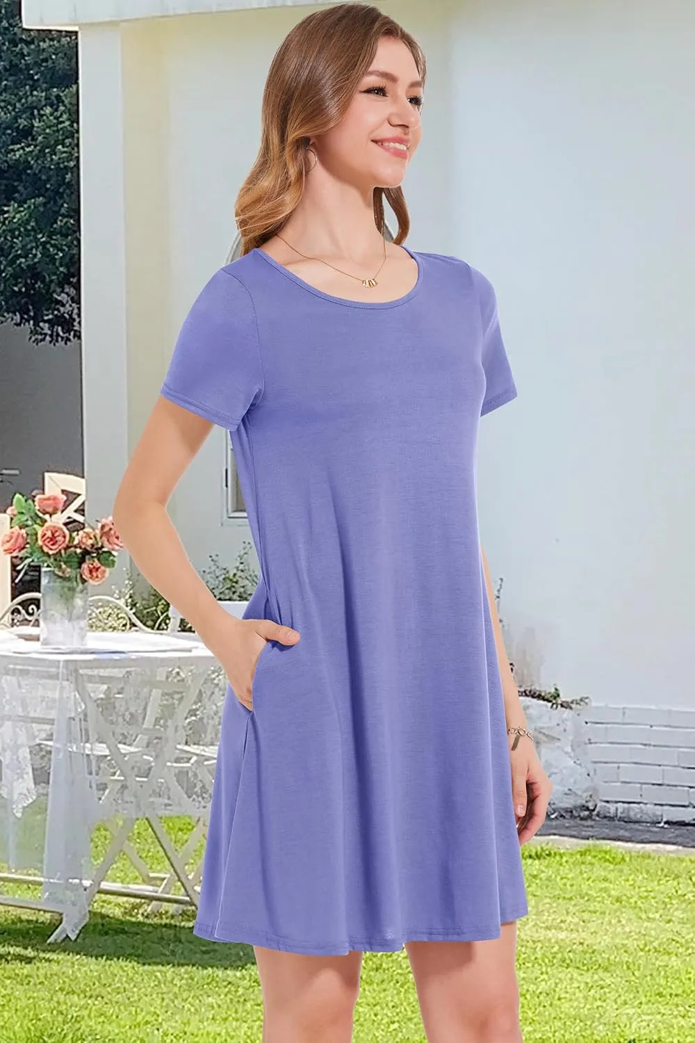Womens Summer Dresses Beach Casual Loose Tshirt Floral Short Sleeve Flowy Pockets Sundresses