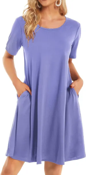 Womens Summer Dresses Beach Casual Loose Tshirt Floral Short Sleeve Flowy Pockets Sundresses