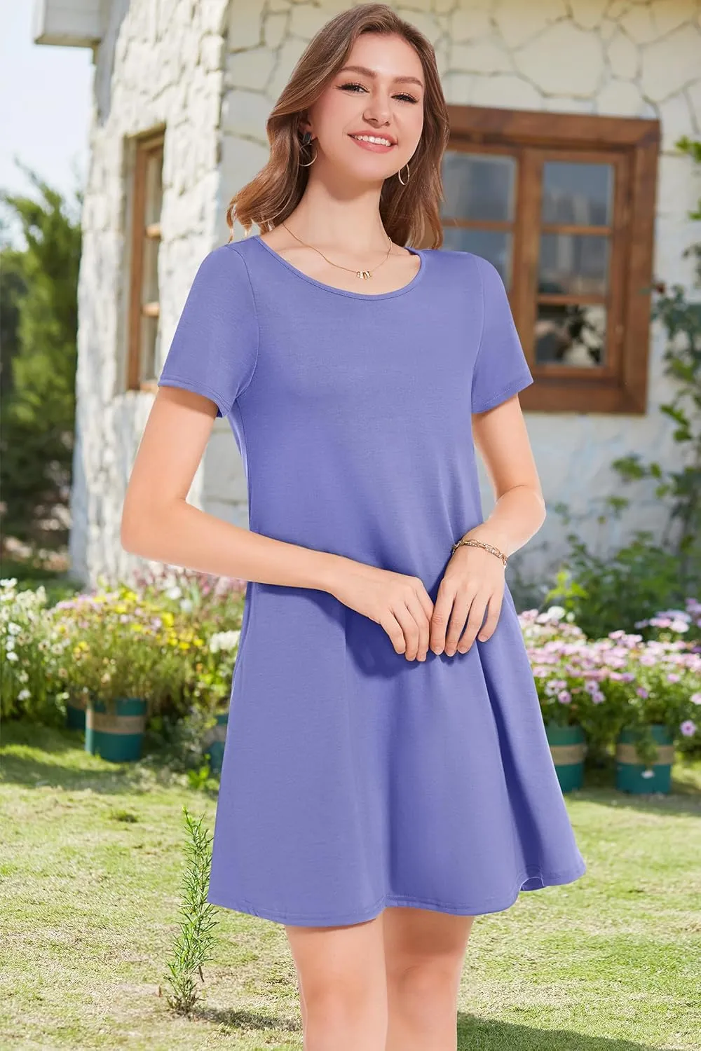 Womens Summer Dresses Beach Casual Loose Tshirt Floral Short Sleeve Flowy Pockets Sundresses