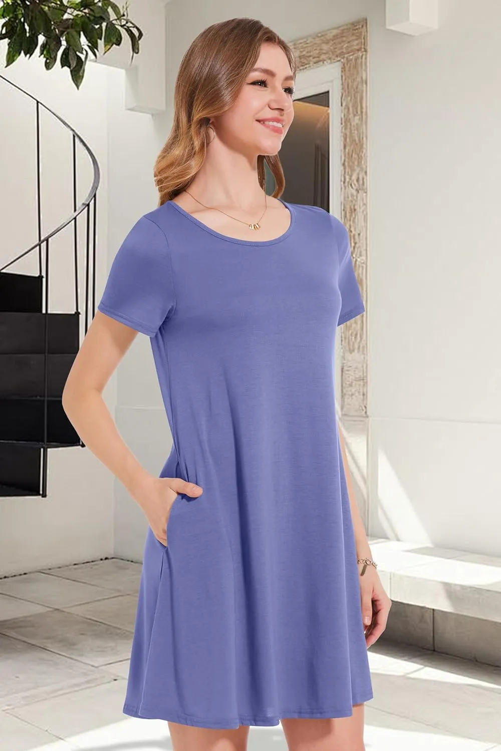Womens Summer Dresses Beach Casual Loose Tshirt Floral Short Sleeve Flowy Pockets Sundresses
