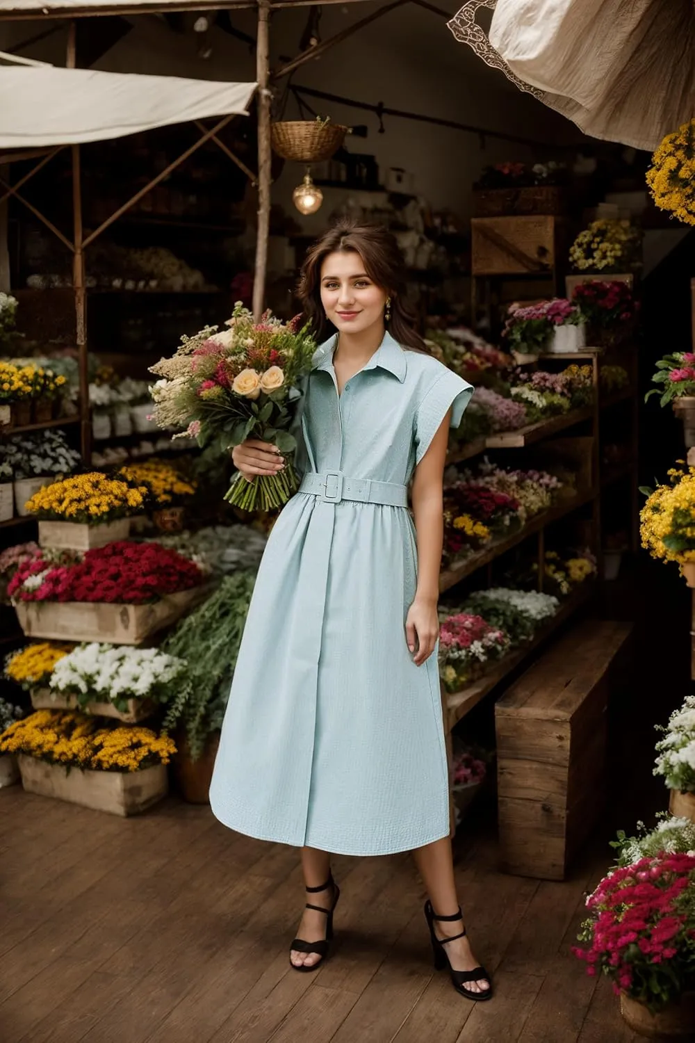Womens Turn Down Collar Shirt Dress Short Wing Sleeve Button Down Dress Trench Coat Formal Elegant with Belt