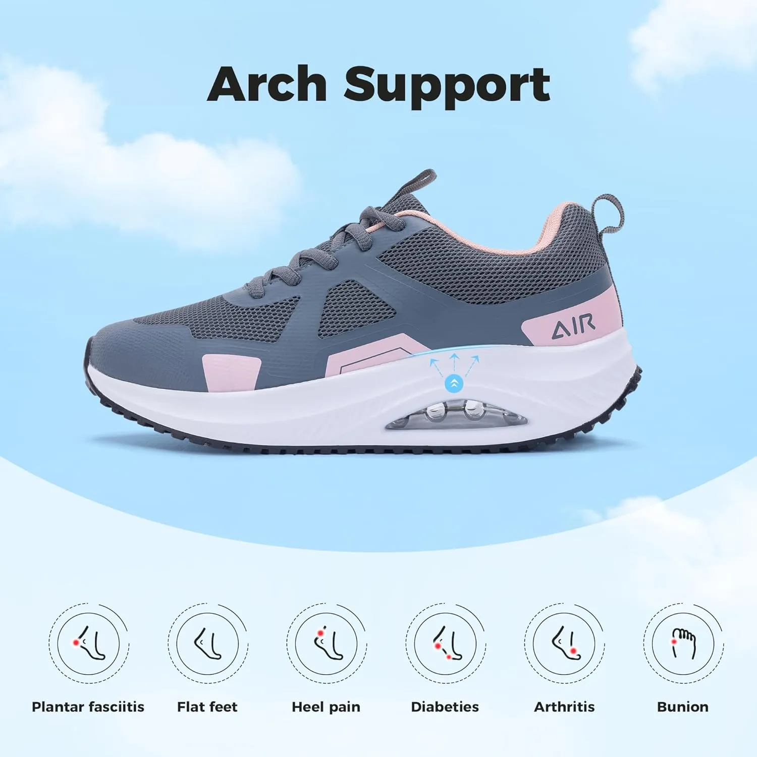 Womens Walking Shoes Orthotic Plantar Fasciitis Tennis Fashion Sneakers with Arch Support for Pain Relief All Day Standing US 6-11