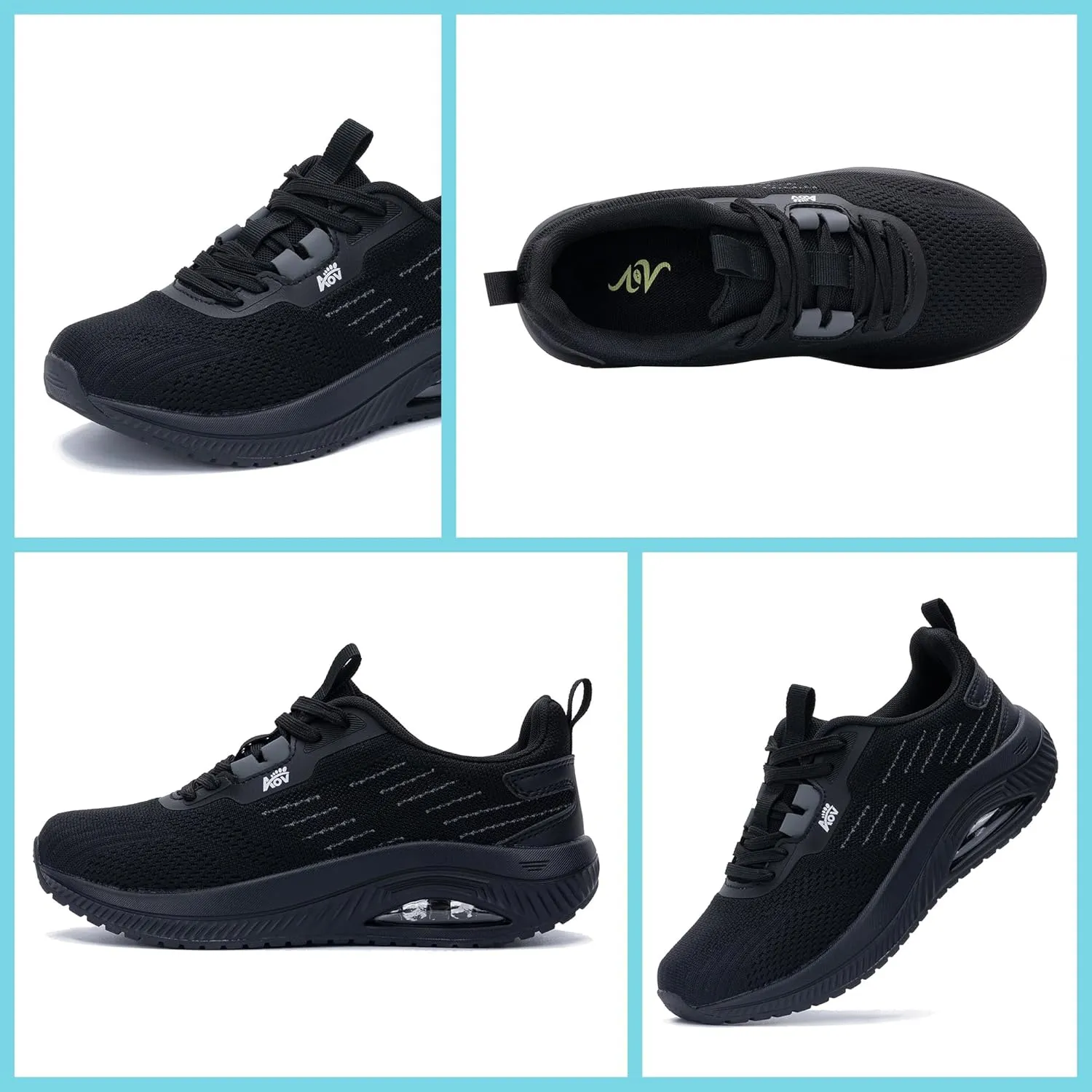 Women's Walking Shoes with Arch Support Orthotic Sneakers for Plantar Fasciitis Heel and Foot Pain Relief Tennis AllBlack Size 8