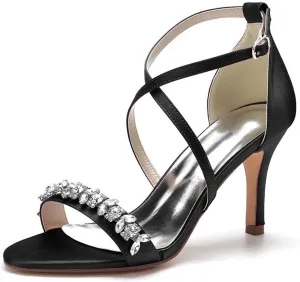 Womens Wedding Shoes Heels for Women Open Toe Buckle Ankle Strap Kitten Heels for Women Pump Block Sandals 3.34 inches Silver Black White Nude for Party Wedding(Black,5)