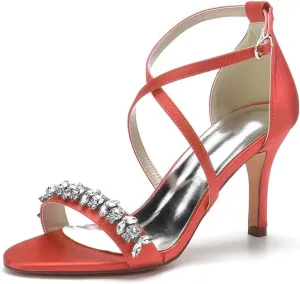 Womens Wedding Shoes Heels for Women Open Toe Buckle Ankle Strap Kitten Heels for Women Pump Block Sandals 3.34 inches Silver Black White Nude for Party Wedding(Red,9)