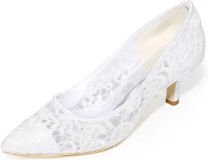 Womens Wedding Shoes Lace Wedding Shoes Closed Toe Low Heels Pointed Toe Bridal Shoes Women Mary Jane High Heels Pumps Wedding Dress Shoes(White,8.5/US)