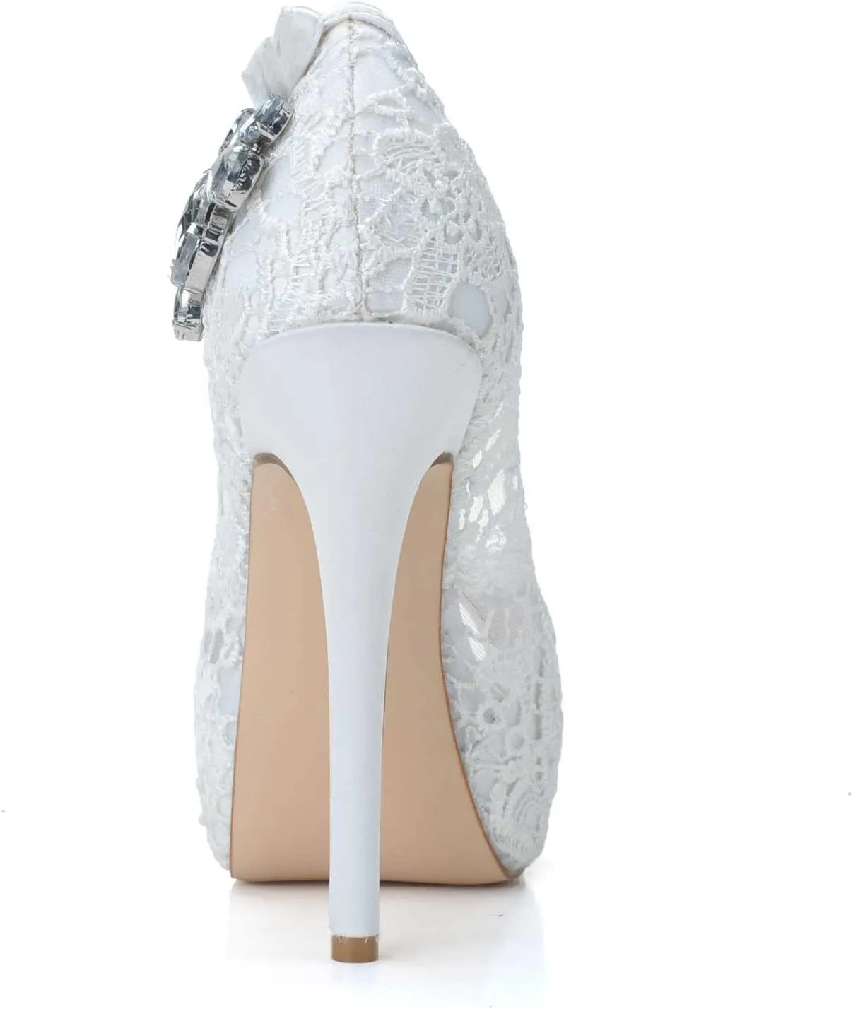 Women's Wedding Shoes Peep Toe 4.92 Inches Stiletto Heel Lace Satin Pumps with Rhinestone Lace Flower Bridal Shoes
