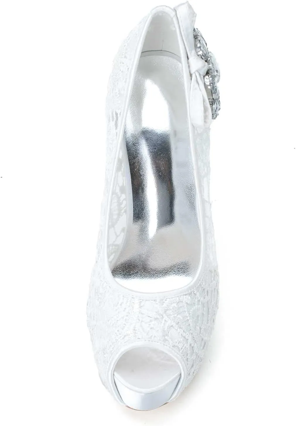 Women's Wedding Shoes Peep Toe 4.92 Inches Stiletto Heel Lace Satin Pumps with Rhinestone Lace Flower Bridal Shoes