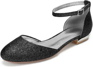 Womens Wedding Shoes Women Dress Shoes Flat Spring & Summer Minimalism Wedding Shoes Chunky Pointed Toe Buckle Pink/Dark Purple/Ivory/Party & Evening, 11.5, Silver(Black,6)