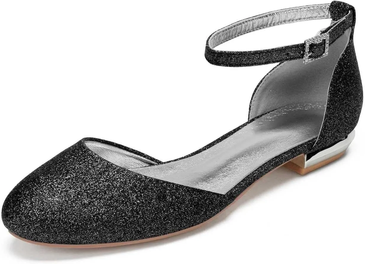 Womens Wedding Shoes Women Dress Shoes Flat Spring & Summer Minimalism Wedding Shoes Chunky Pointed Toe Buckle Pink/Dark Purple/Ivory/Party & Evening, 11.5, Silver(Black,6)