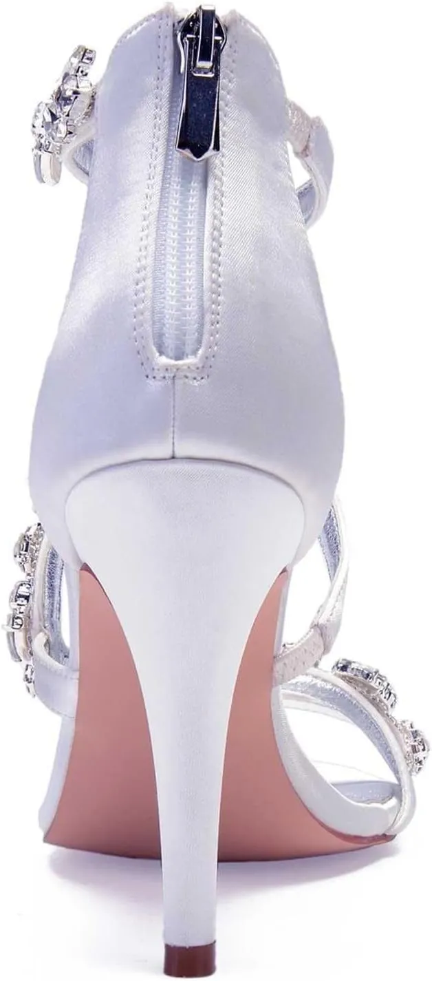 Womens Wedding Shoes Women's 4.13" Kitten Heel Sandals | Open Toe with Ankle Zipper & Rhinestone Accents | Perfect for Summer Dresses & Casual Outfits(Burgundy,8)