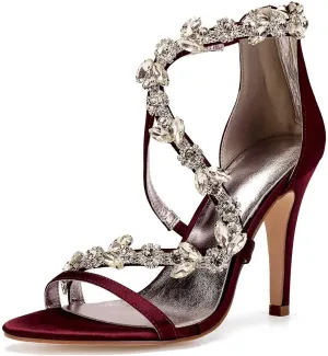 Womens Wedding Shoes Women's 4.13" Kitten Heel Sandals | Open Toe with Ankle Zipper & Rhinestone Accents | Perfect for Summer Dresses & Casual Outfits(Burgundy,8)