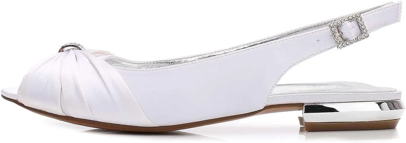 Womens Wedding Shoes Women's Elegant Satin Wedding Flats with Buckle & Open Toe - Perfect for Bride, Formal Parties, & Special Occasions(Black,8)
