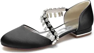 Womens Wedding Shoes Women's Flats, Round Toe Rhinestones Slip On Flats for Women Dressy Casual Work Office Party, Low Heel Dress Shoes for Women(Black,10)