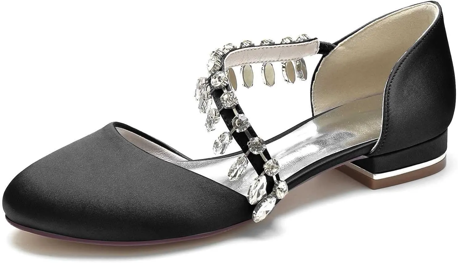 Womens Wedding Shoes Women's Flats, Round Toe Rhinestones Slip On Flats for Women Dressy Casual Work Office Party, Low Heel Dress Shoes for Women(Black,10)