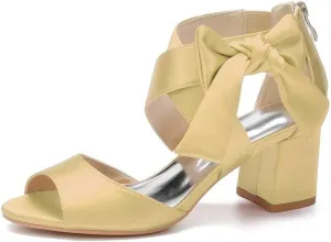 Womens Wedding Shoes Women's Low Block Heel Sandals Satin Bridal Chunky Ankle Strap Zipper Wedding Dress Shoes Low Heel Pump(Gold,5)