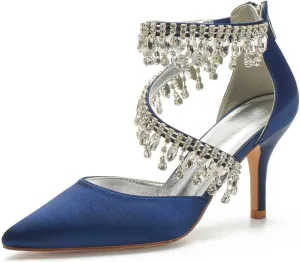 Womens Wedding Shoes Women's Pumps Shoes Pointed Toe Zipper Kitten Heel Stiletto Ankle Strap Closed Toe Wedding Party Dress Sandals(Dark Blue,4.5)