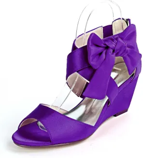 Womens Wedge Sandals Platform Round Toe High Heels Satin Open Toe Evening Prom Wedding Shoes Summer Shoes