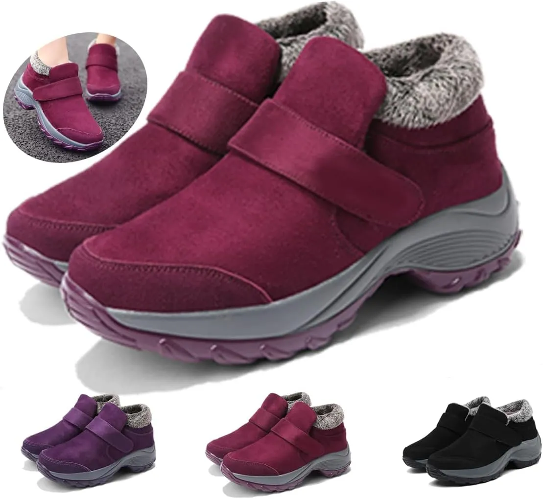 Women'S Winter Warm Fur Lining Orthopedic Hiking Booties,Arch Support Sneakers,Comfortable Non-Slip Slip-On Snow Boots,Women'S Casual Comfort Walking Shoes Stylish